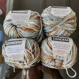 Tahki Tandem yarn-4 skeins: Blue, Brown, Cream